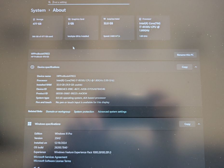 Laptop HP ProBook 470 G5 I7 32GB RAM 500GB SSD 17'