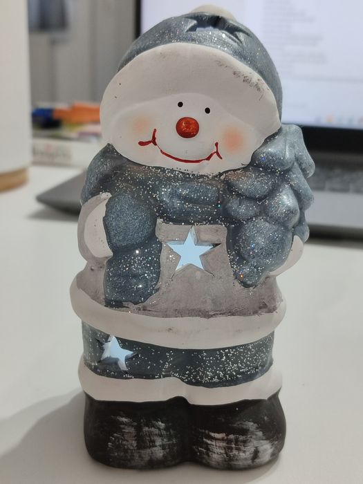 Decorațiune de Crăciun om de zăpadă + lumanare