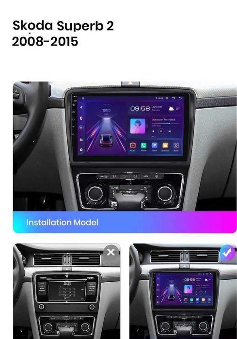Navigatie Android Skoda Superb 2 Youtube Waze Carplay + Camera