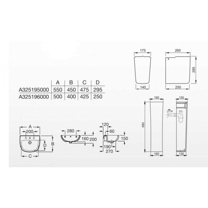 Умивалник / стенна мивка Roca Adele 55х45х20 със смесител