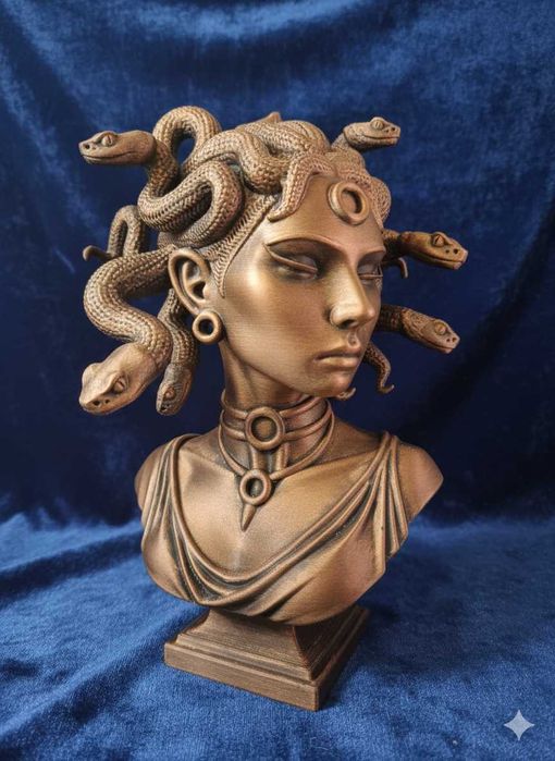Bust Medusa 3D Printat Pictat Manual - Decor Arta Cadou 25cm