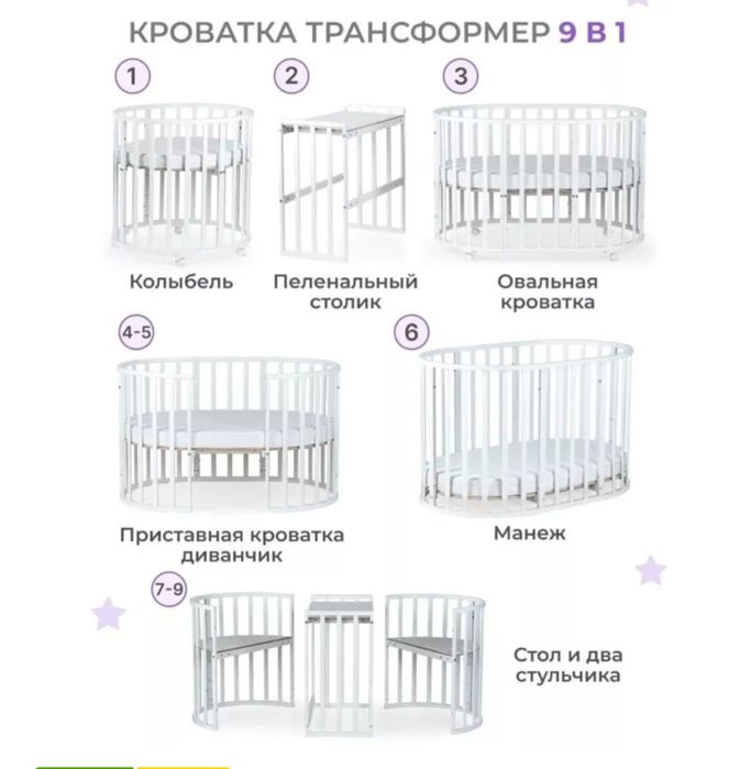 Детская кроватка трансвормер 9в1