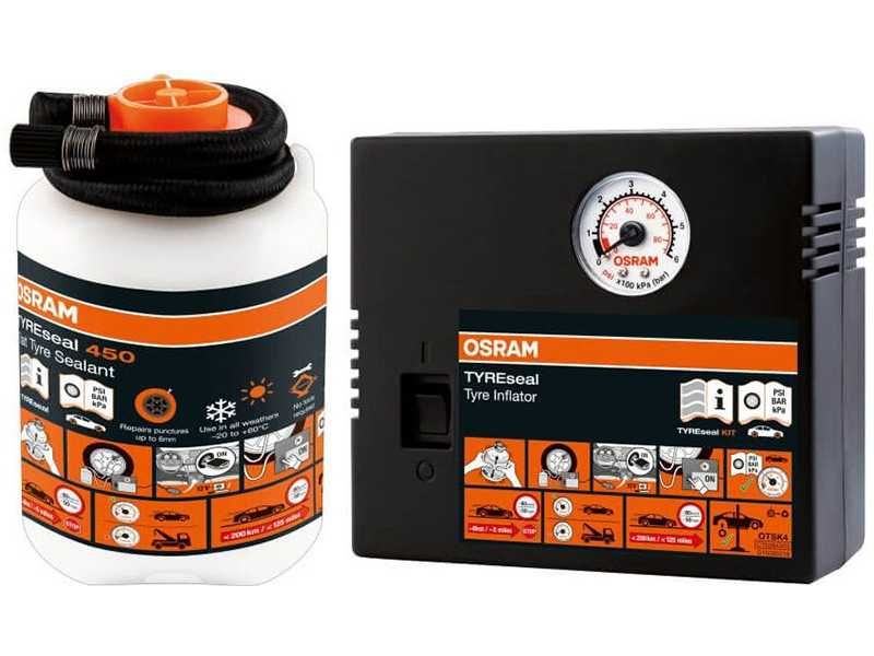 НОВИ! Компресор и TYREseal KIT упътнител за спукани гуми Osram OTSK4