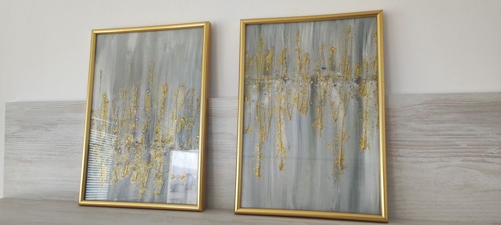 Сет 2бр. абстрактна картина брокат златна, сребро, синя лилава 22 X 30