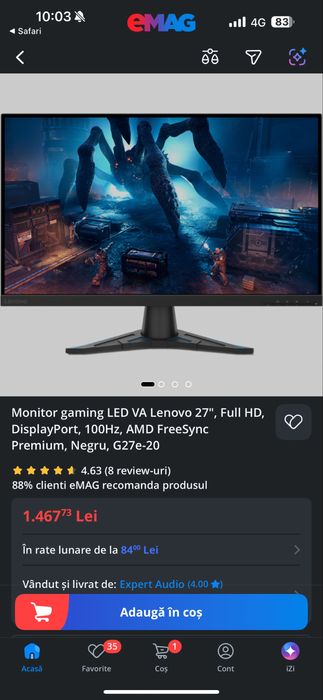 Monitor Gaming Lenovo 27" 100Hz/120Hz Led