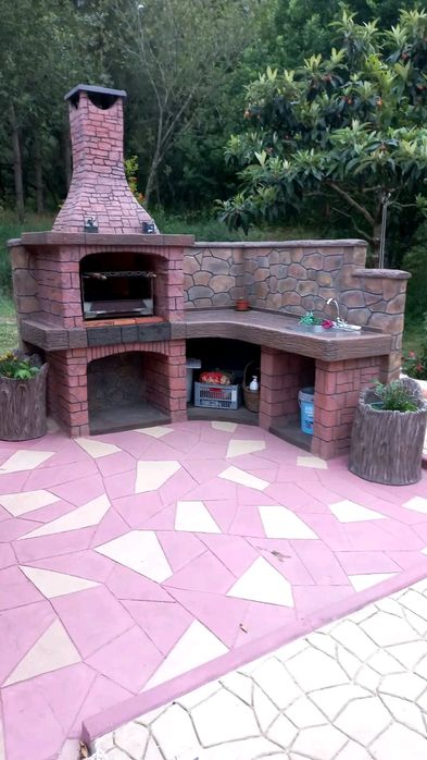 Летняя кухня,Барбекю,помпейская печь,очаг,водопад,пруд,камин,фонтан