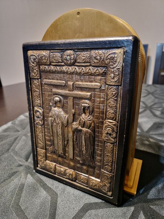 Прекрасна антикварна сребърна икона Свети Константин и Елена