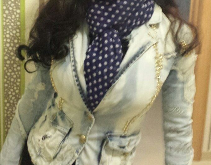 Дънков костюм с камъчета