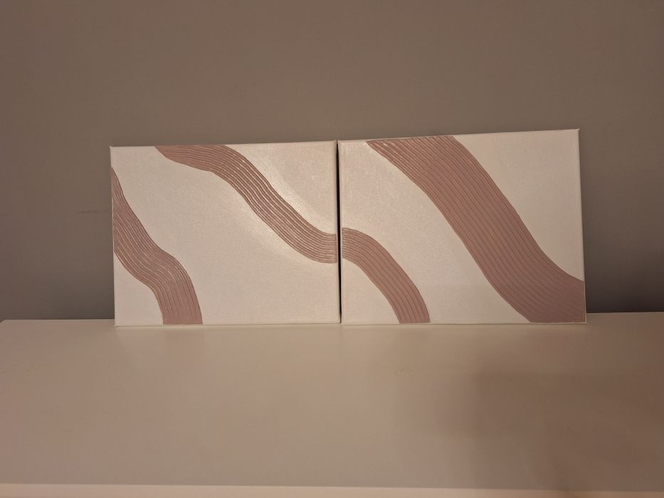 Set 2 tablouri 3D realizate manual alb/nude 24x30 cm