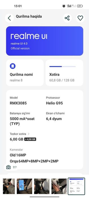 Realme 8 6/128 сотилади
