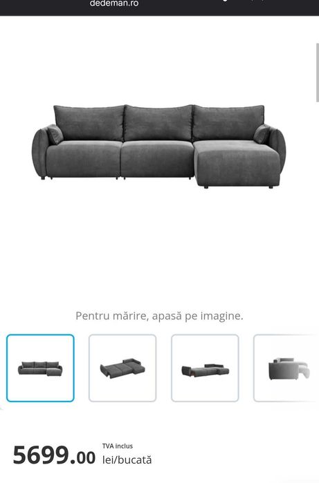 Coltar living extensibil pe stanga / dreapta, 5 locuri, Tokyo, gri inchis, 338 x 190 x 87 cm, 3C