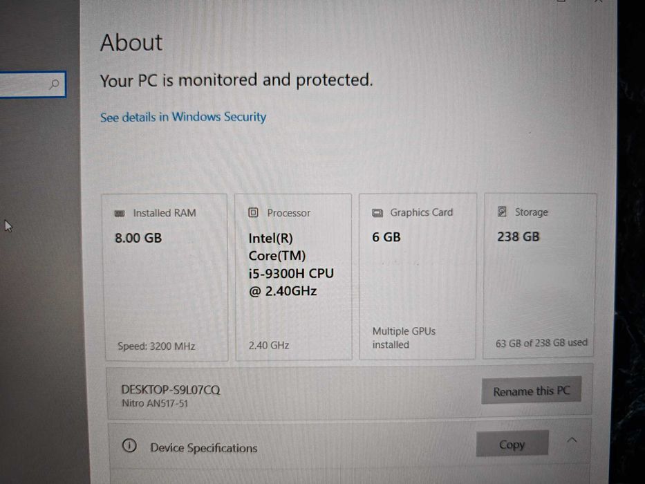 Laptop gaming Acer Nitro AN715-51/i5-9300h/GTX 1660 ti/8 gb ram/256 SSD/144 hz