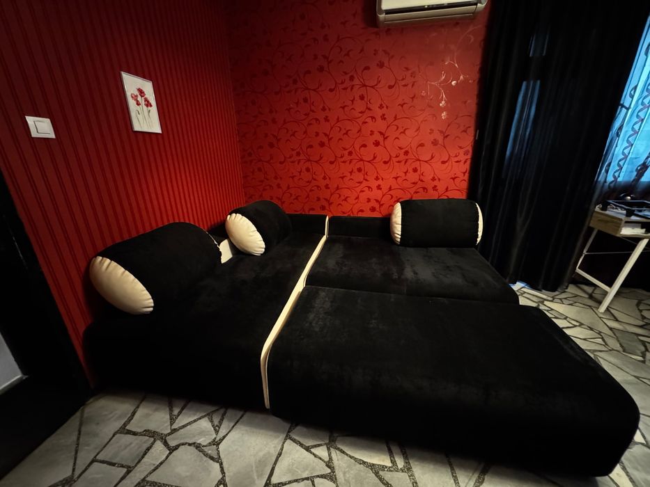 Голям модулен ъглов релакс диван за хол всекидневна в черен цвят