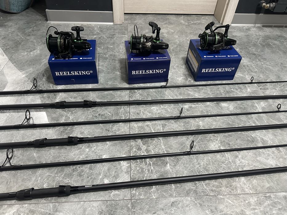 Set nou 3 lansete FL Ultra Team Carp 3.90m 3.75lbs + 3 mulinete REELSKING TM10000