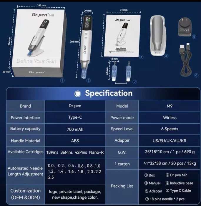 Dr. Pen M9 – Професионален безжичен дерма пен с LCD дисплей