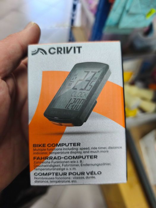 Чисто НОВ запечатан многофункционален безжичен велокомпютър Crivit (водоустойчив IP44, с осветление и термометър)