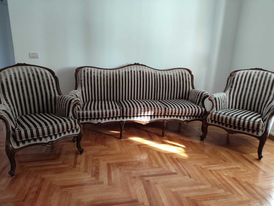 Canapea textil lemn masiv piele 3 locuri