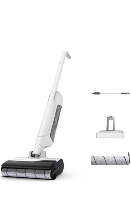 Aspirator vertical fara fir cu spalare Rowenta X-Clean 10 GZ7540WO, 200W, pana la 60 min autonomie, ecran LED, alb & argintiu