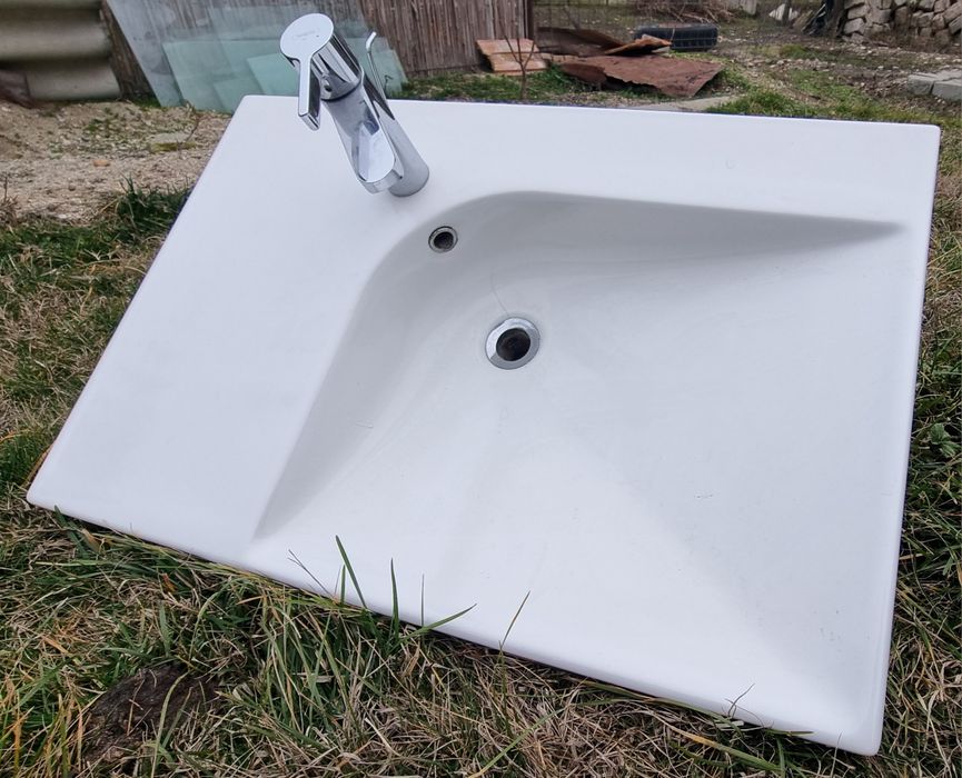 Lavoar baie chiuveta cu masca si baterie dreptunghiular 75x50 cm