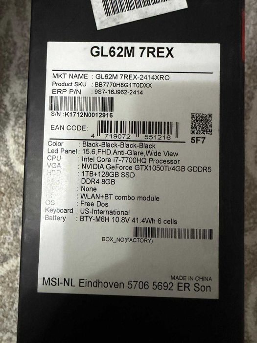 Laptop MSI GL62M 7REX