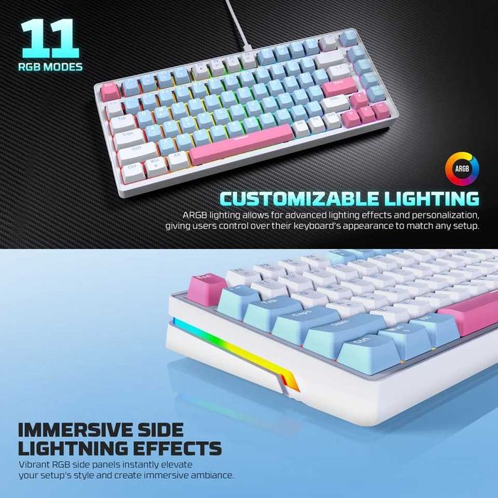 Tastatură mecanică TEKHERO ATOM X83 AME, 83 taste, RGB, Hot-Swap, USB-C, wired gaming lichidarestoc garanție 2 ani