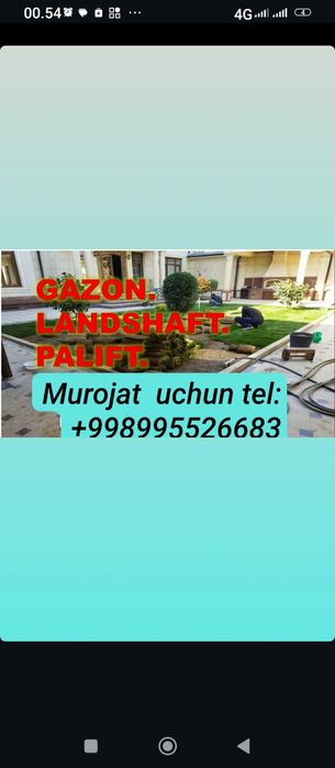 Gazon (ekish,o'rish, yotqizish, tamirlash,)landshaft dizayni