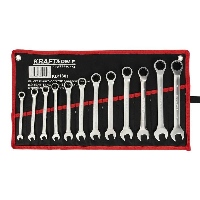 Set chei combinate cu clichet, dimensiuni 8-19mm, 12 piese, Kraft