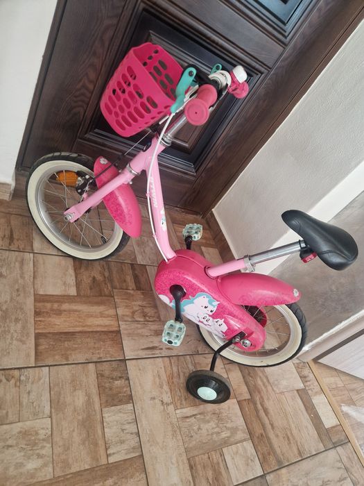 Bicicletă copii 12 inch – roz, cu coș