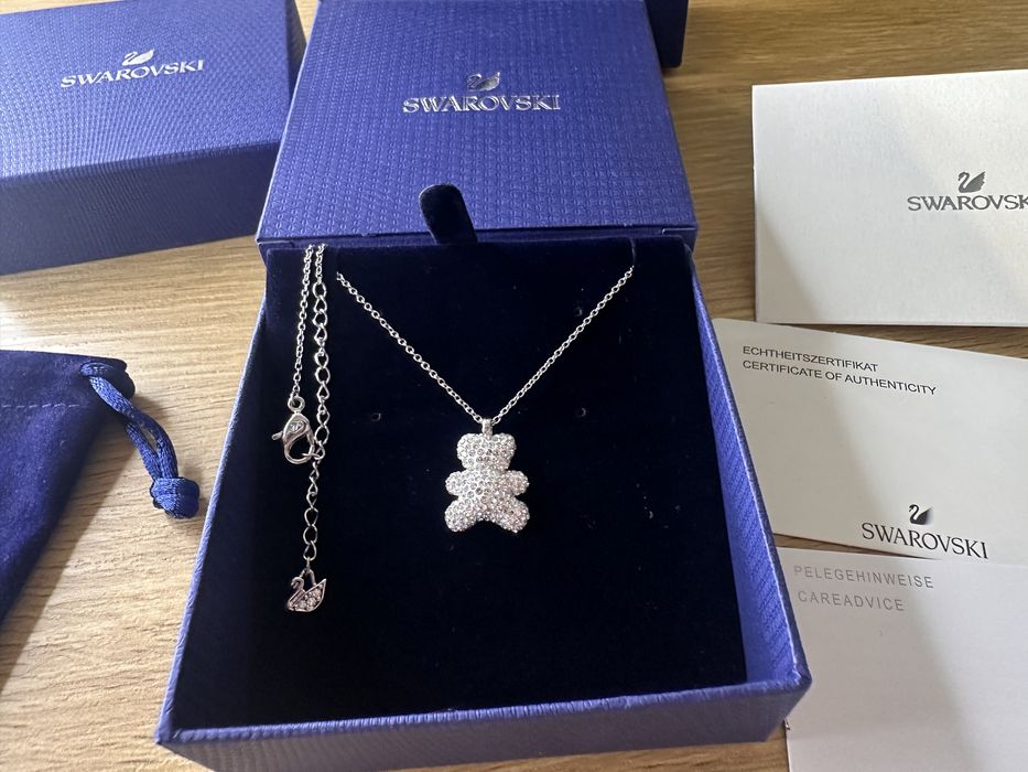 Colier Swarovski teddy bear argintiu ursulet