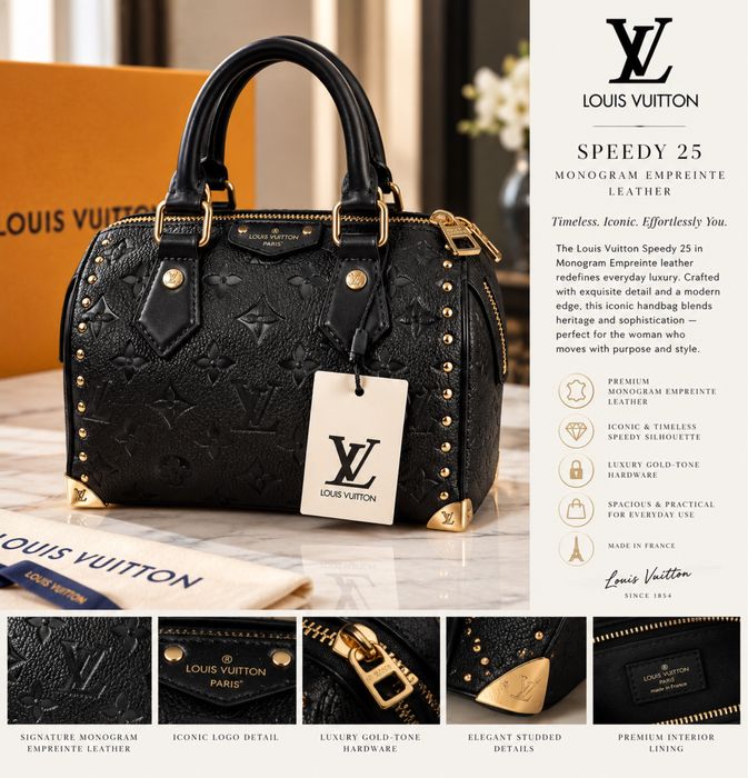 Дамска чанта нова / Louis Vuitton Black Monogram Empreinte Leather Handbag – Gold Hardware – New/Unused