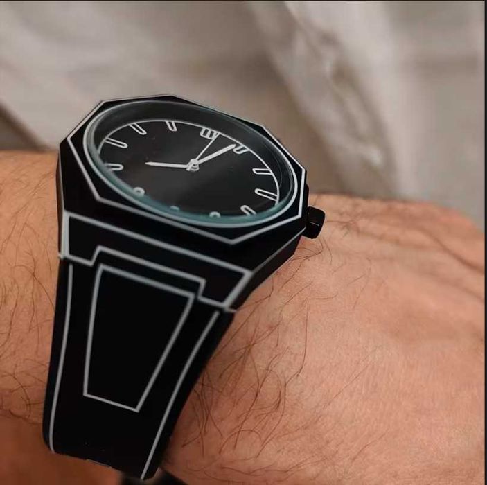 Ceas nou, curea silicon negru + bratara cadou