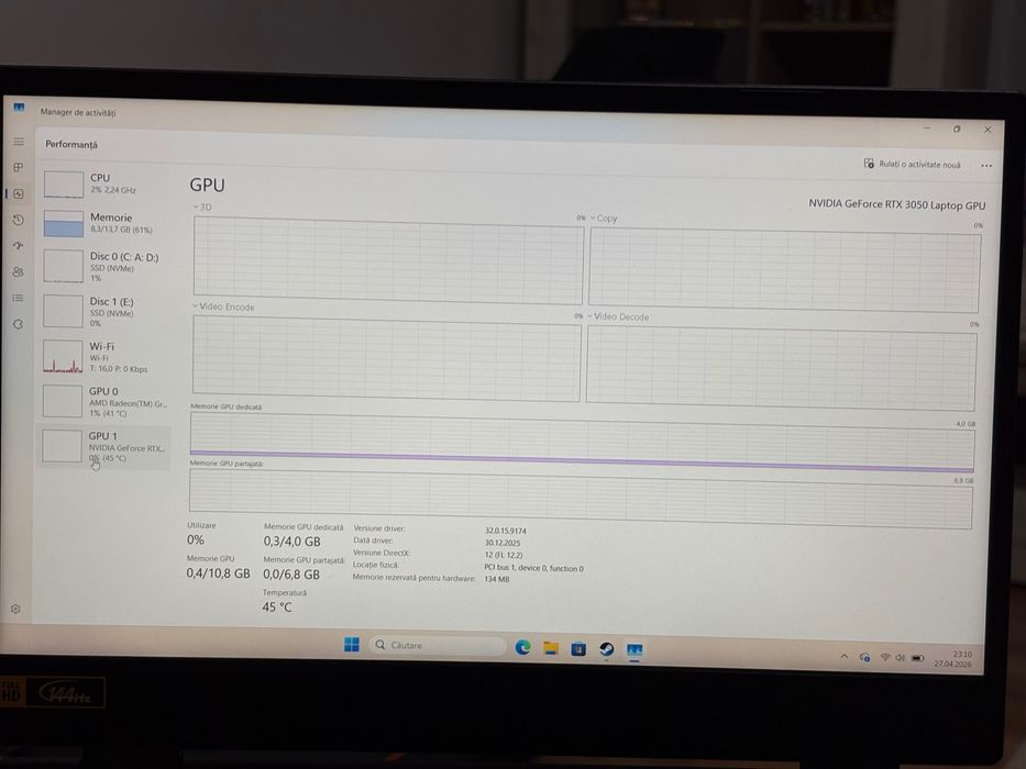 Laptop gaming Acer Nitro 5 RTX 3050 / Ryzen 7 / 16GB RAM / SSD 512GB + SSD 1TB