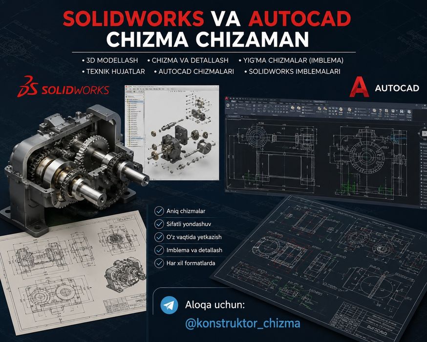 Solidworks va Autoccatda chizma chizaman