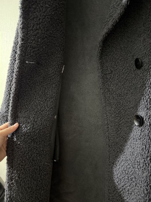 пальто тедди темно-синий