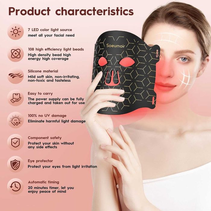 Masca faciala LED cu terapie cu lumina rosie - red light mask