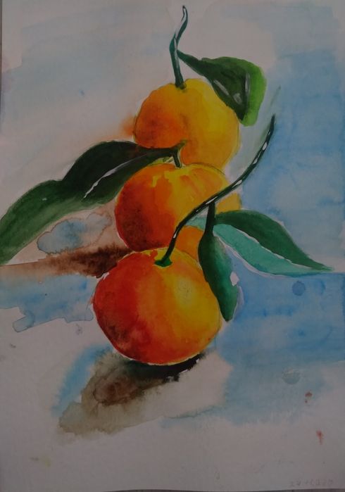 Рисунок акварелью: мандарины