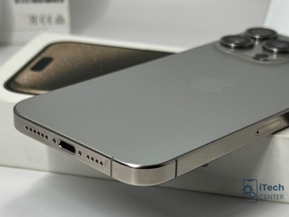 iPhone 15 Pro Max, 256GB, Natural Titanium, 100% батерия, КАТО НОВ, 1г. ГАРАНЦИЯ!