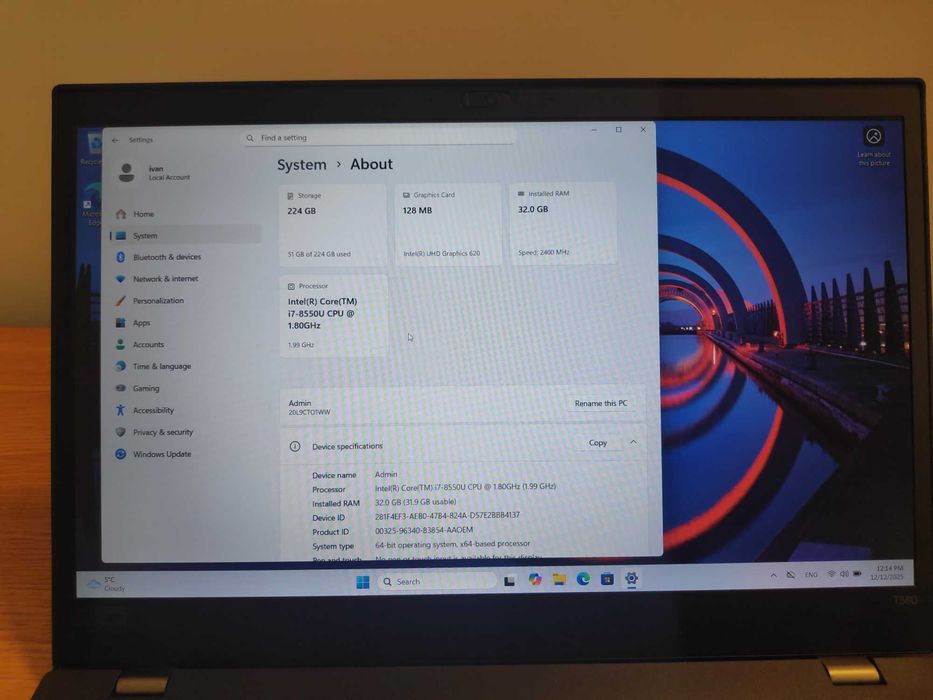 ThinkPad T580 Intel I7 32GB