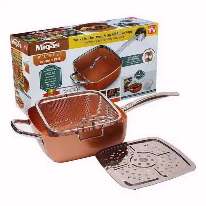 Migas Copper Pan квадратен тиган със стъклен капак-5 начина на готвене