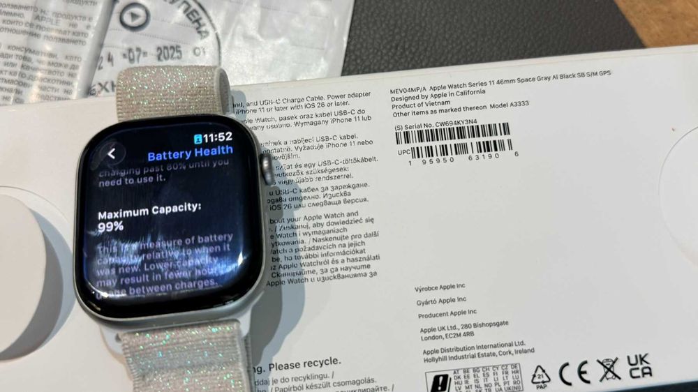 Apple Watch 11 GPS 46mm Space Gray AI Black в гаранция! 99% батерия