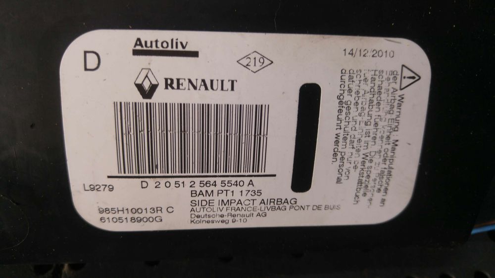 Airbag scaun dreapta fata renault megane 3 985h10013r 610518900g
