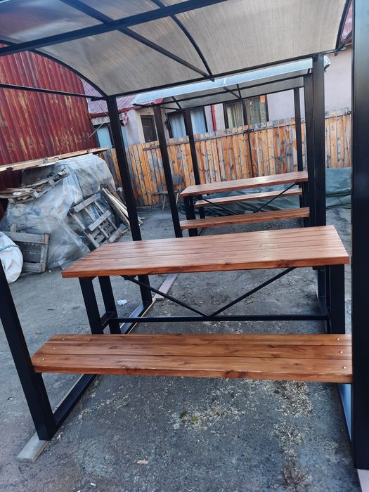 Foișor, pavilion metalic lemn masiv structură fier