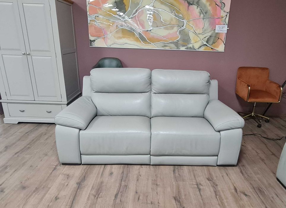 Италиански сив кожен комплект дивани две тройки с ел. релакс механизъм