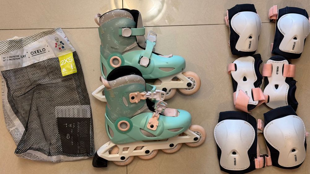 Role copii PLAY5 verde deschis, mărimea 28–30 + protecții