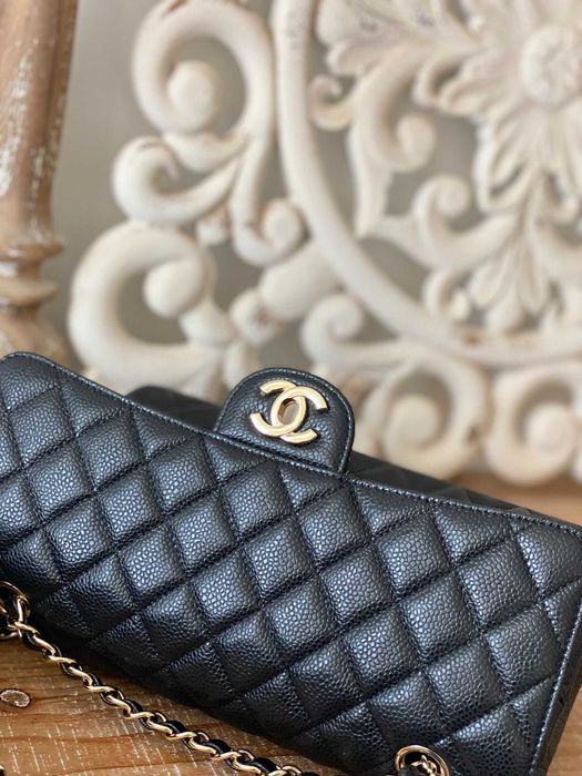 Geanta Chanel Classic 25cm, piele caviar, gold, tip Premium