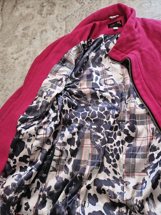 Малиново розово яке палто сако зимно сиво двоен Ръкав с подплата