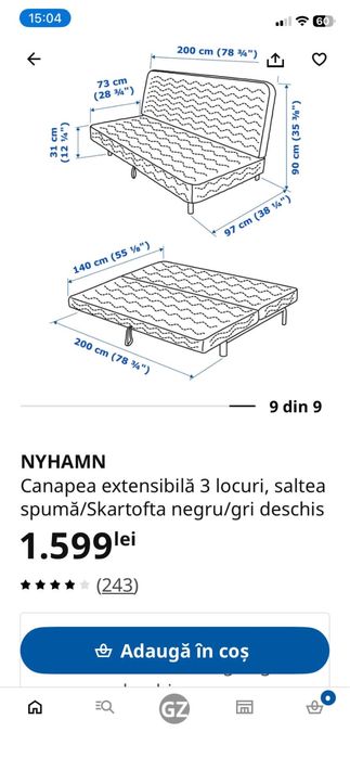 Canapea Ikea extensibile 3 locuri Nyhamn