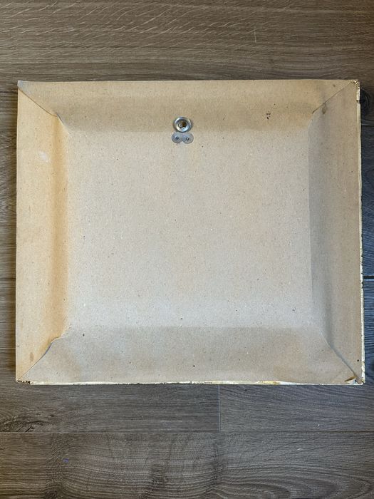 Tablou vechi ulei pe pânză peisaj iarna casa taraneasca rama aurie 36x41cm