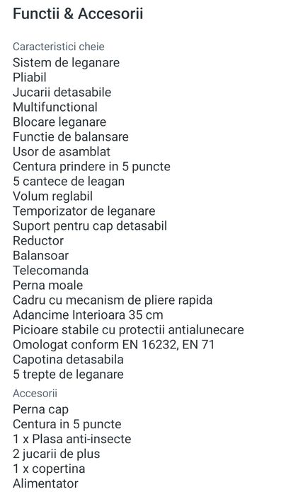 Leagăn electric multifuncțional