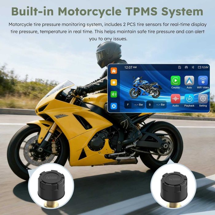 Carpuride W603DT за мотоциклет с CarPlay, Android Car и TPMS